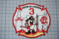 a patch with a fireman holding a fire hose