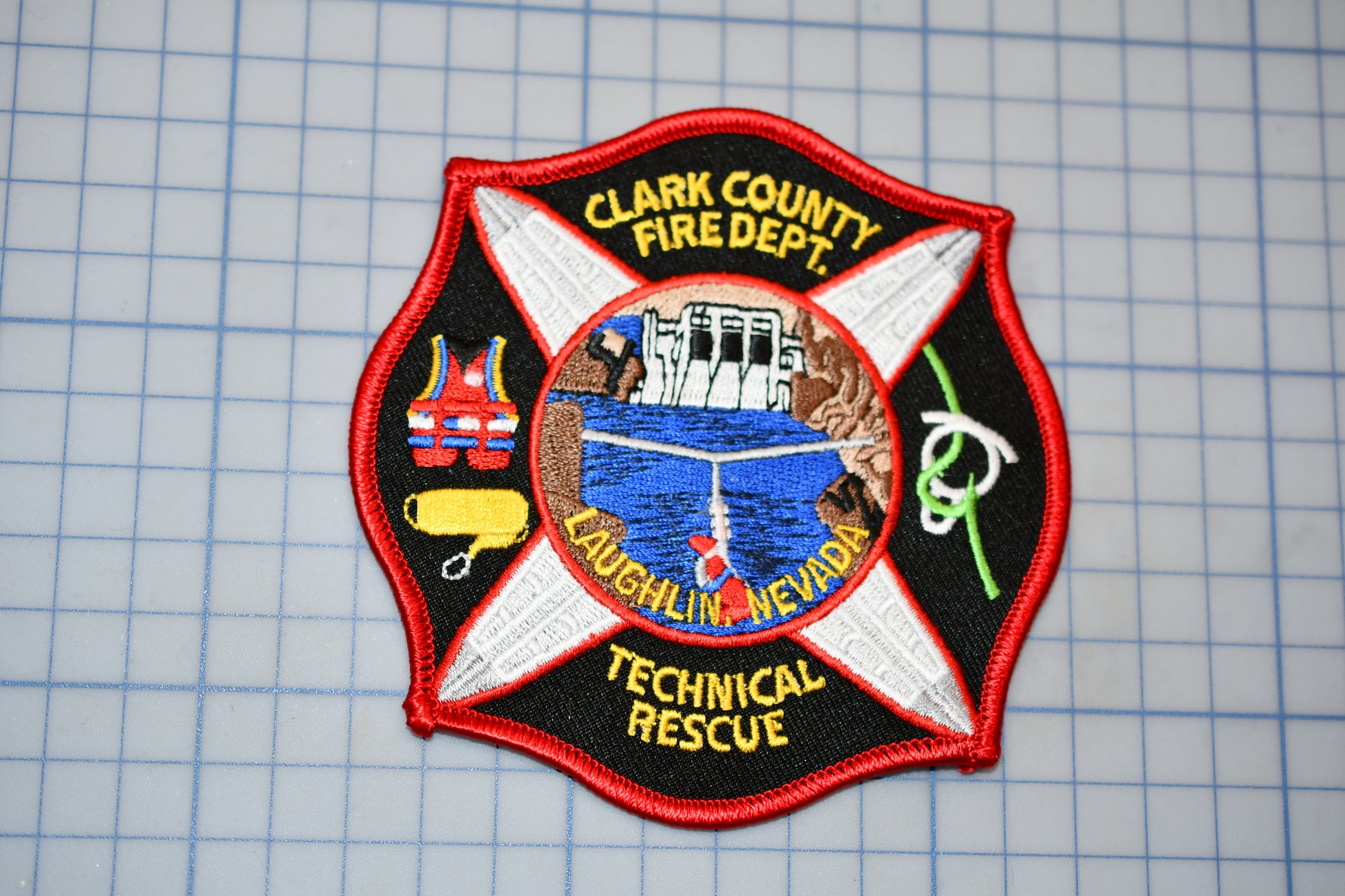 a close up of a patch on a table