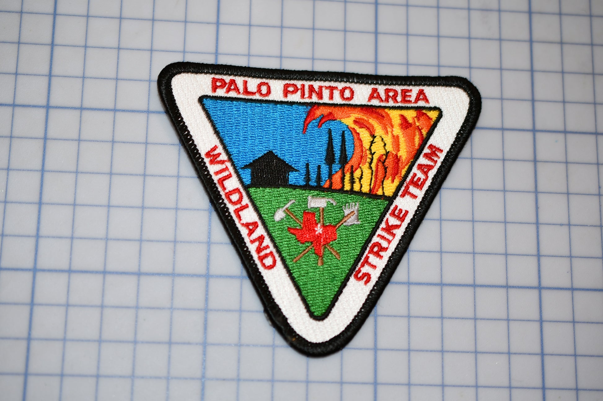 a patch with a picture of a fire on it