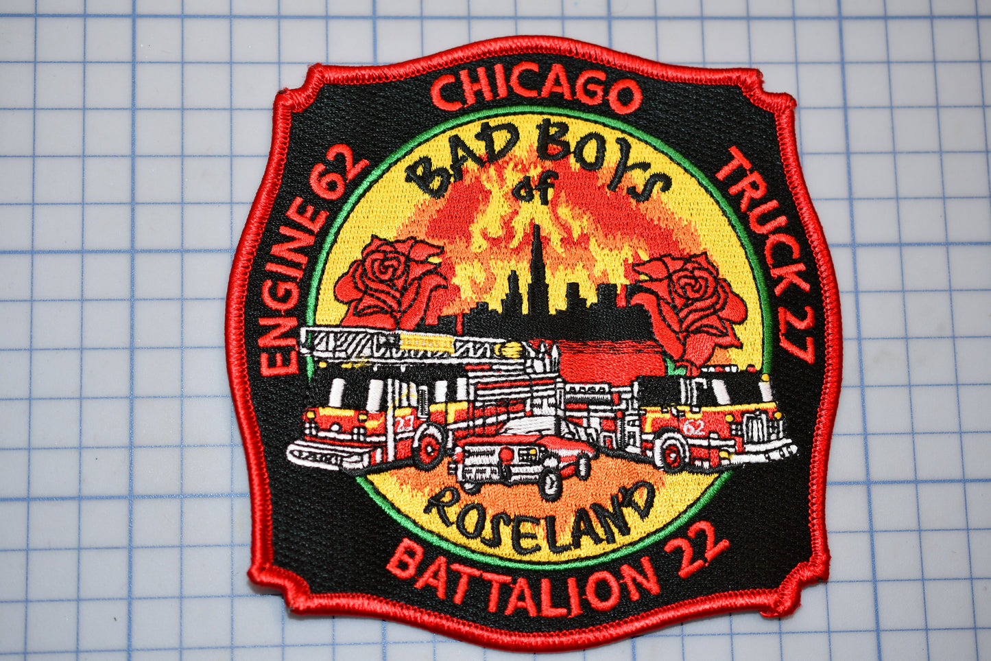 a chicago fire department patch on a piece of paper