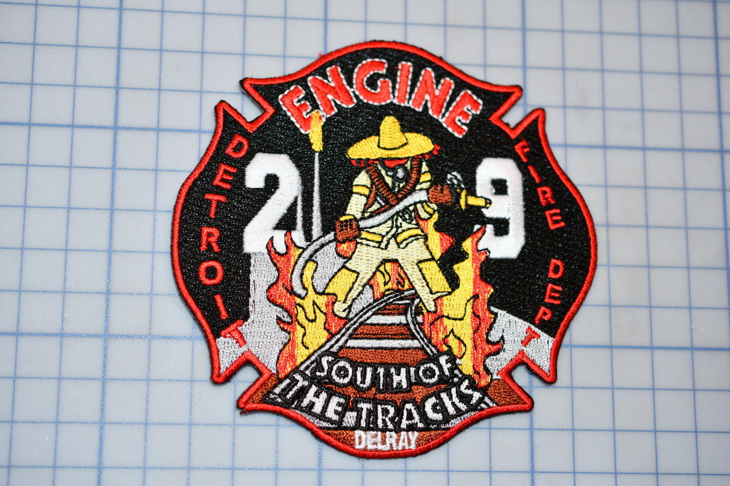 a patch with a firefighter on it