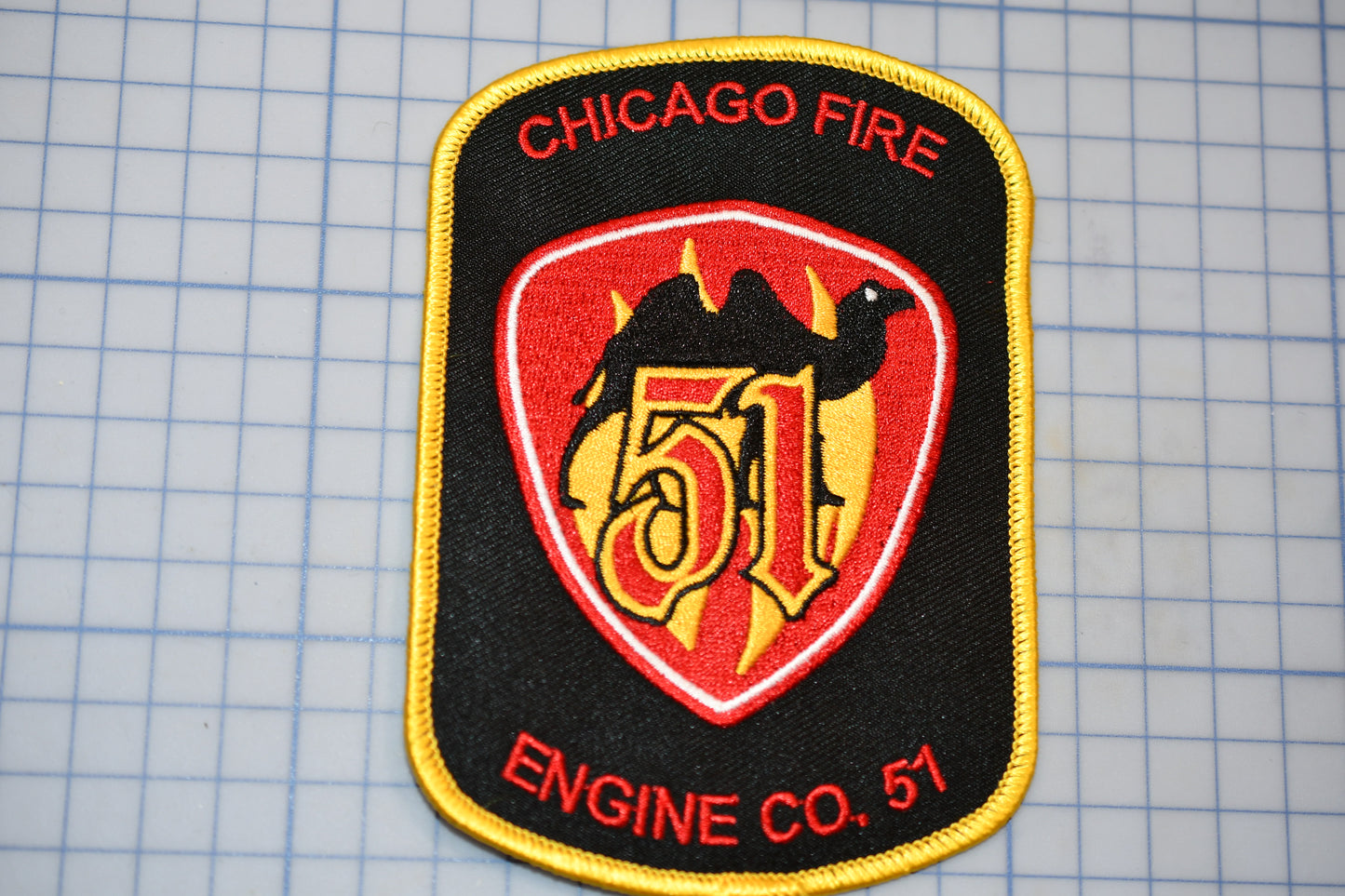 a chicago fire department patch on a table