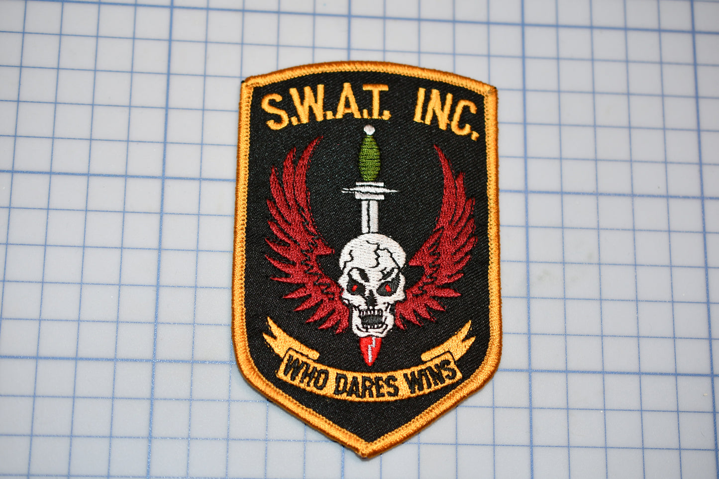 a patch with a sword and a skull on it