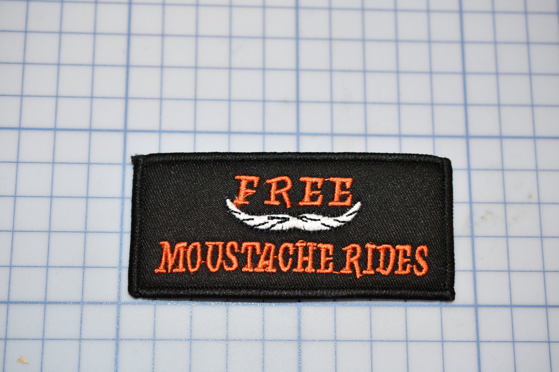 A &quot;Free Moustache Rides&quot; Sew On Biker Patch (B30-366)